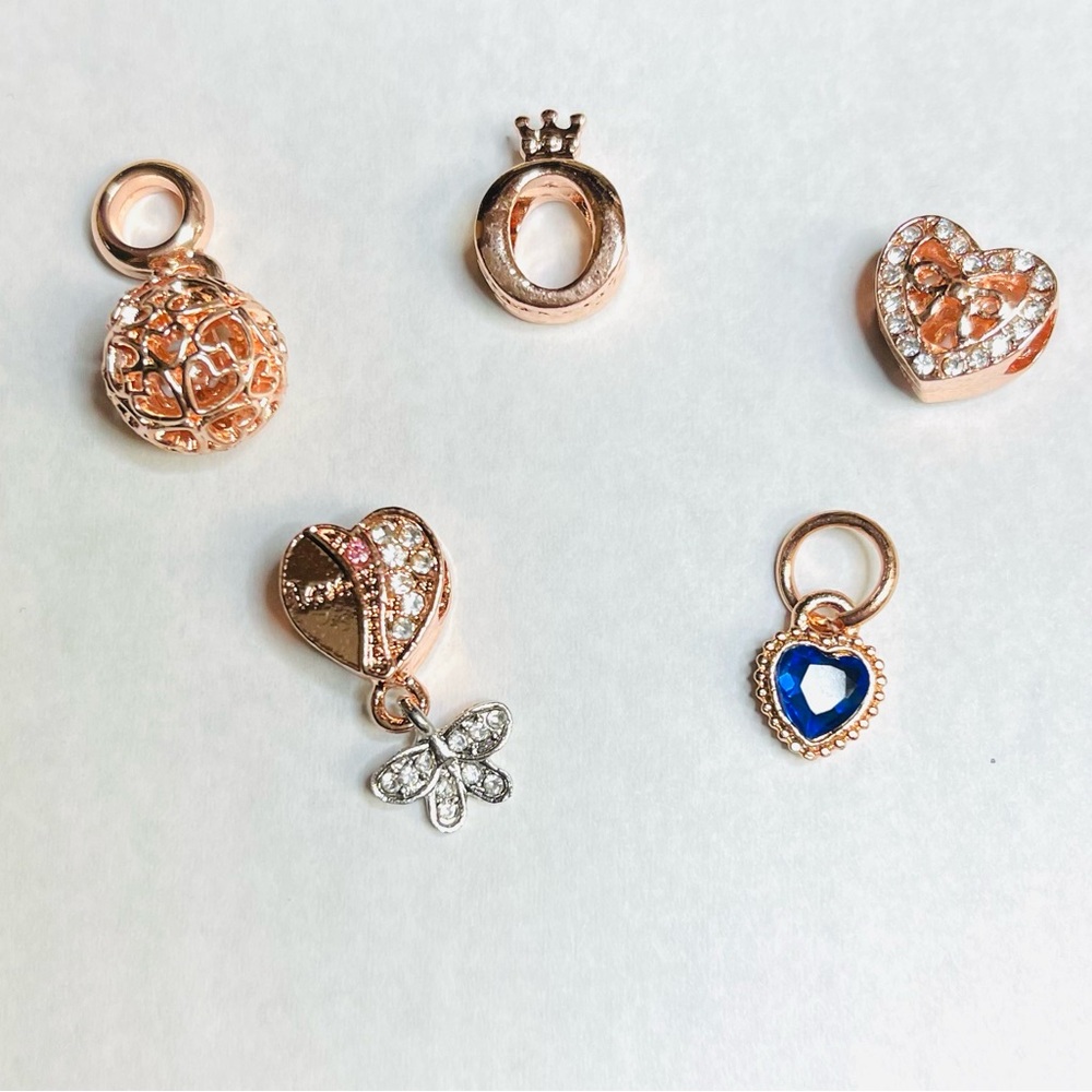 Rose Gold plated and Blue Heart Charms
